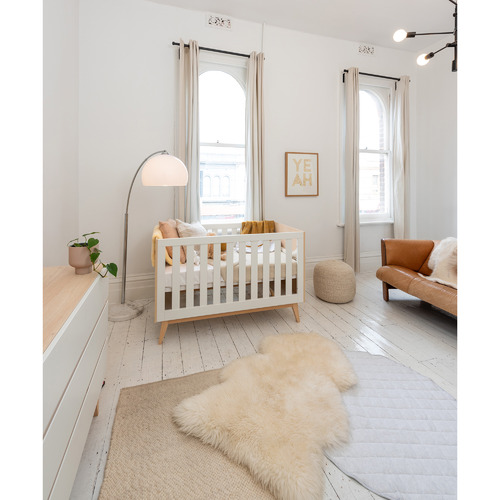 Babyrest 2 Piece White & Naural Tommi Cot & Chest of Drawers Set