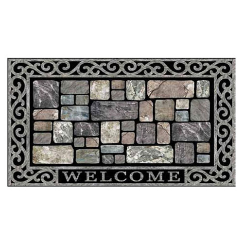 Grey Welcome Flocked Doormat
