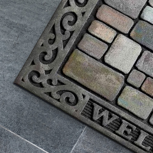Grey Welcome Flocked Doormat