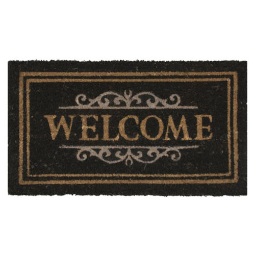 Black Welcome Scroll Coir Doormat