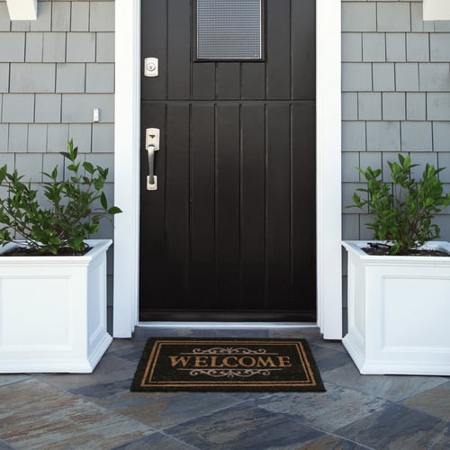 Black Welcome Scroll Coir Doormat