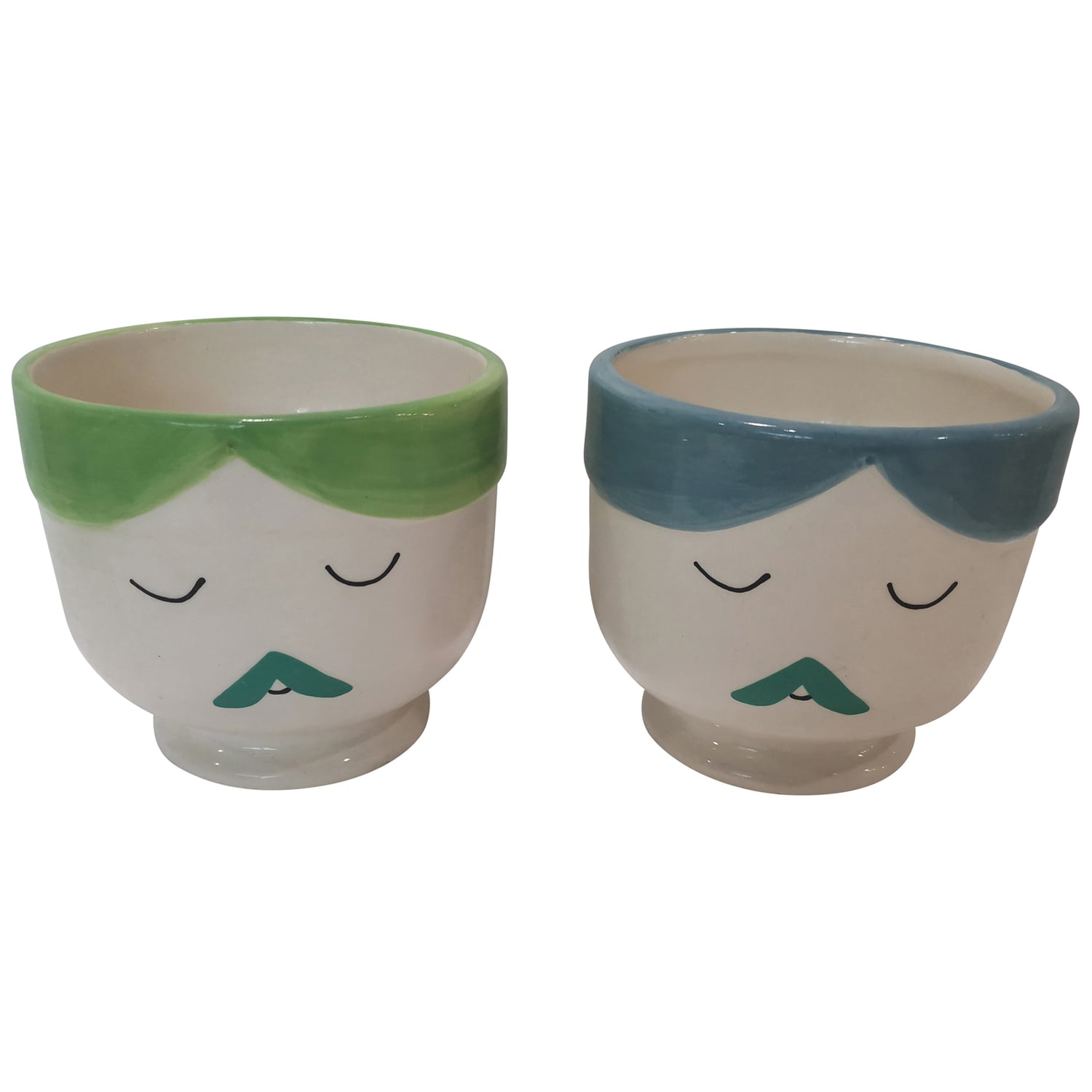 2 Piece Footed Face Ceramic Planter Set