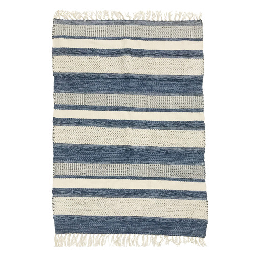 Blue & Cream Stripe Holly Cotton Kilim Rug