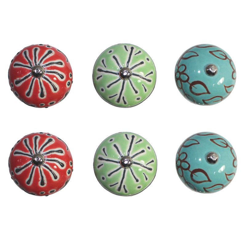 6 Piece Multi-Colour Ceramic Knob Set