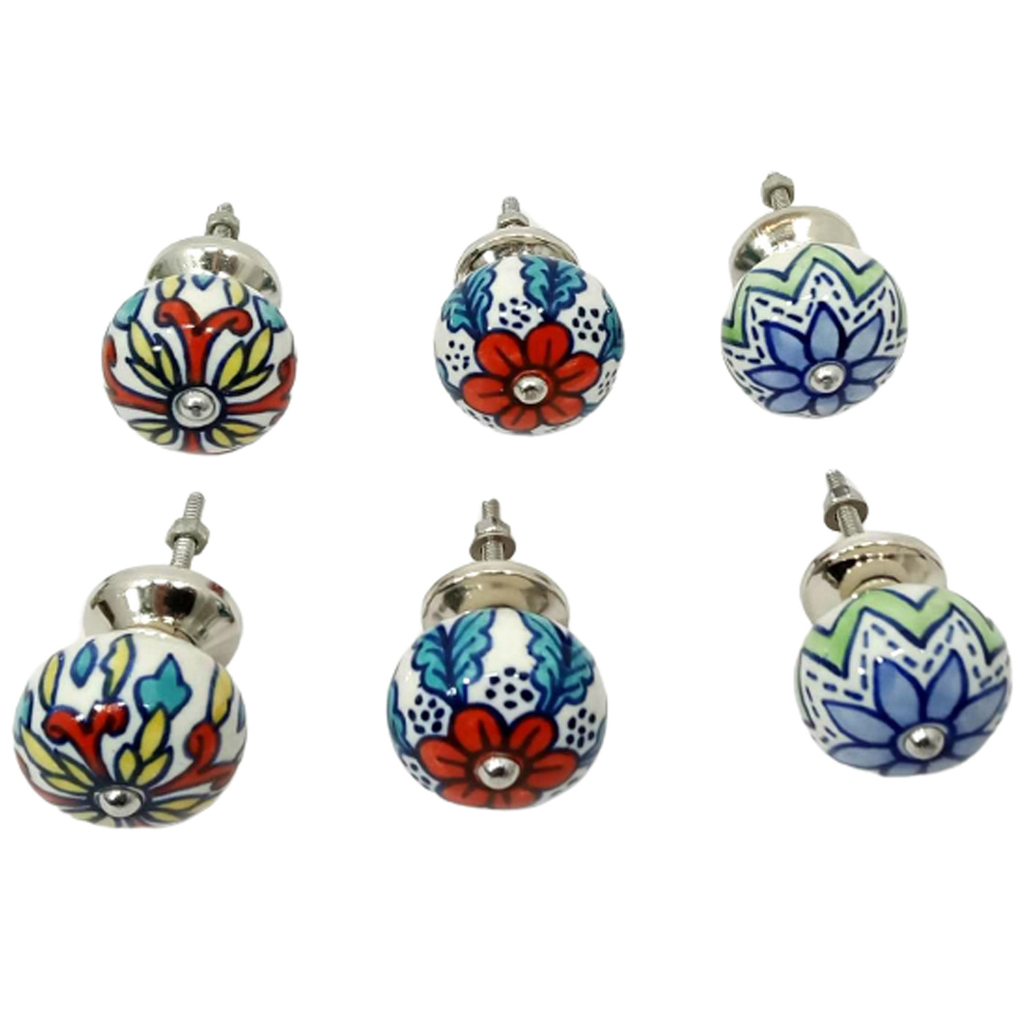6 Piece White Floral Ceramic Knobs