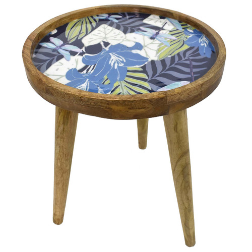 Artisan&Co Blue Palm Mango Wood Side Table | Temple & Webster