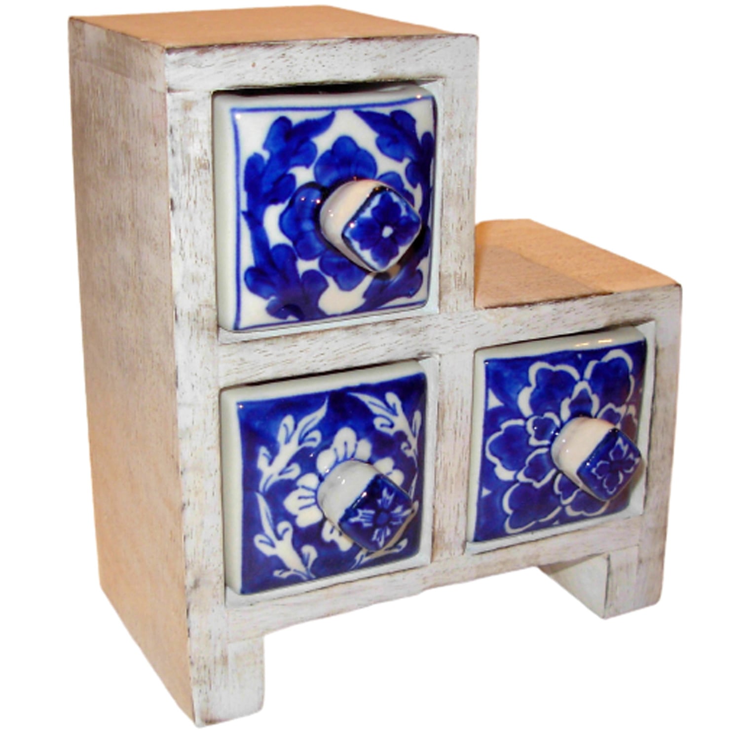 Blue White 3 Drawer Step Box