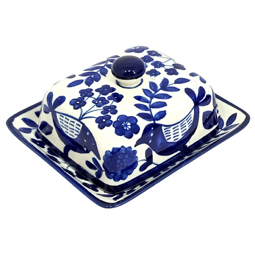 blue ceramic butter dish