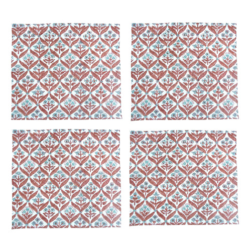 Pink & Turquoise Flowers Cotton Table Napkins