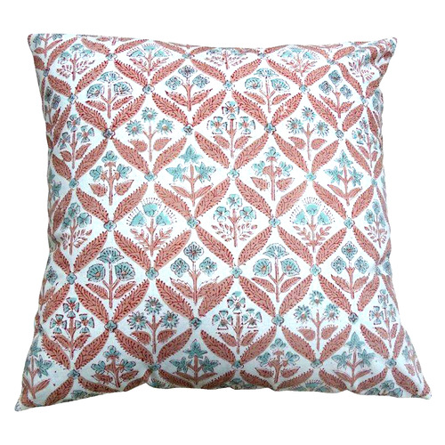 Pink & Turquiose Flowers Cotton Cushion