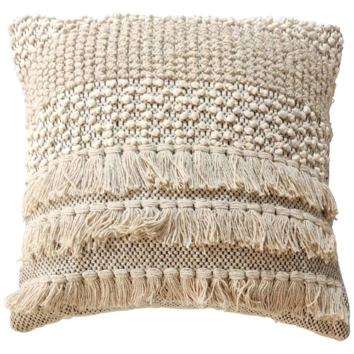 Cream Tasselled Cotton Cushion | Temple & Webster