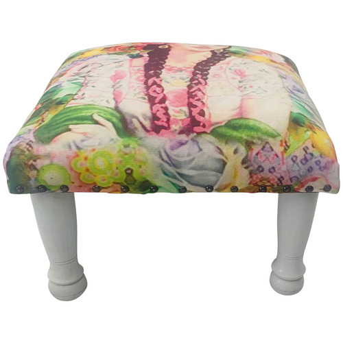 Frida Kahlo Footstool with White Legs