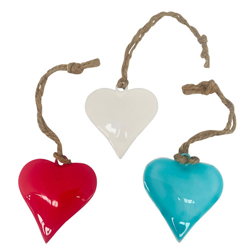 3 Piece Heart Metal Hanging Ornament Set