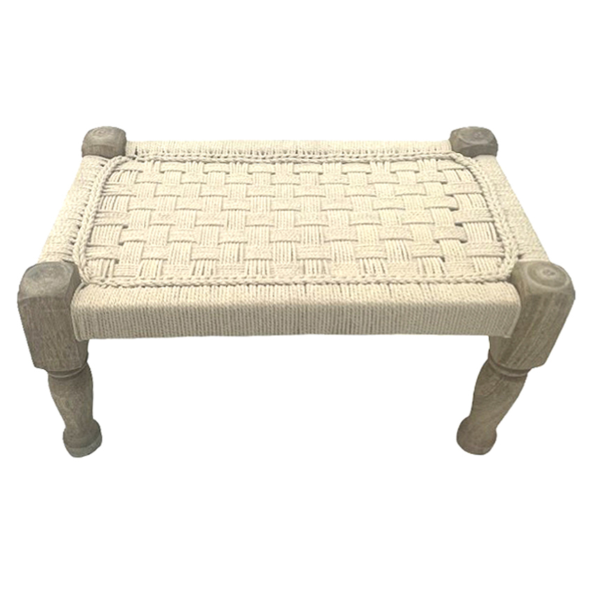 Dominique Mango Wood & Cotton Ottoman Bench