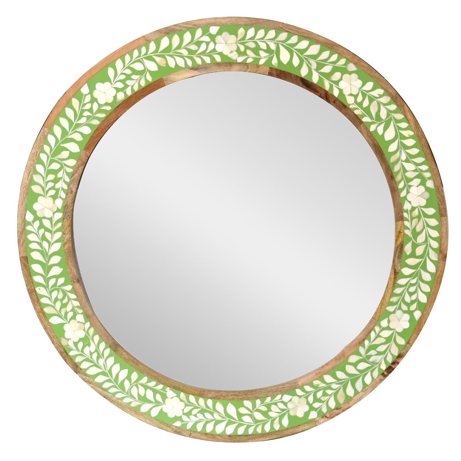 Poppie Round Mango Wood with Bone Inlay Mirror