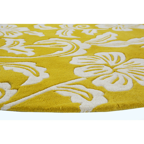 ArtisanDecor Yellow Halb Round WoolBlend Rug Temple & ster