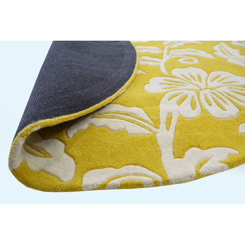 ArtisanDecor Yellow Halb Round WoolBlend Rug Temple & ster