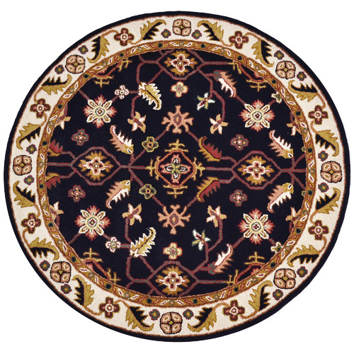 ArtisanDecor Black & Cream Kashan Round Wool-Blend Rug | Temple & Webster