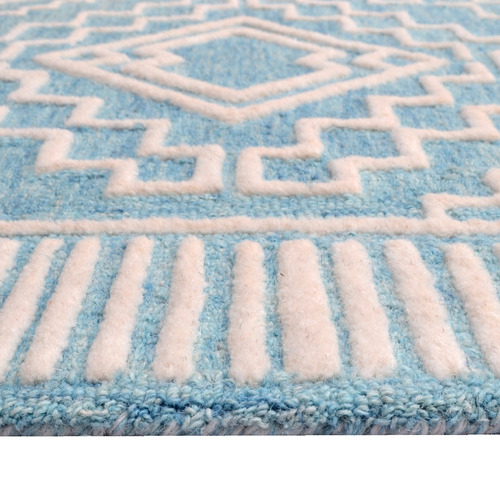 Aqua & White Stephano Hand-Tufted Wool Rug