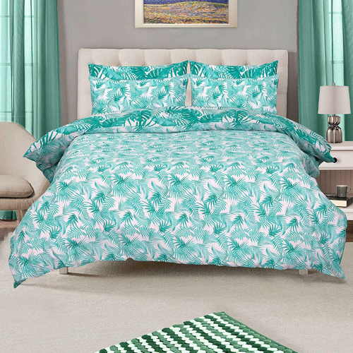 Green Tropical Reversible Queen Cotton Quilt Cover Set | Temple & Webster