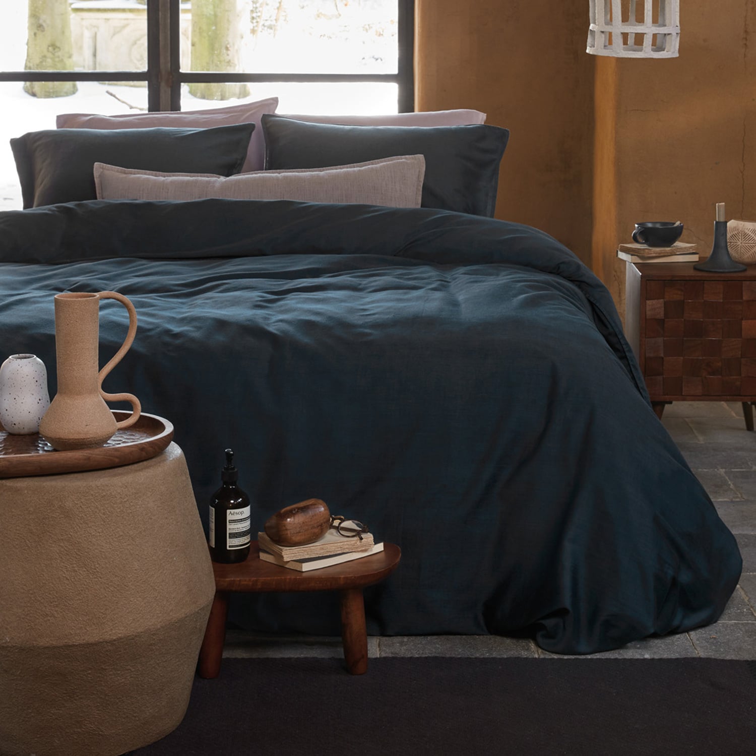 Earth Dark Blue Cotton Sateen Quilt Cover Set