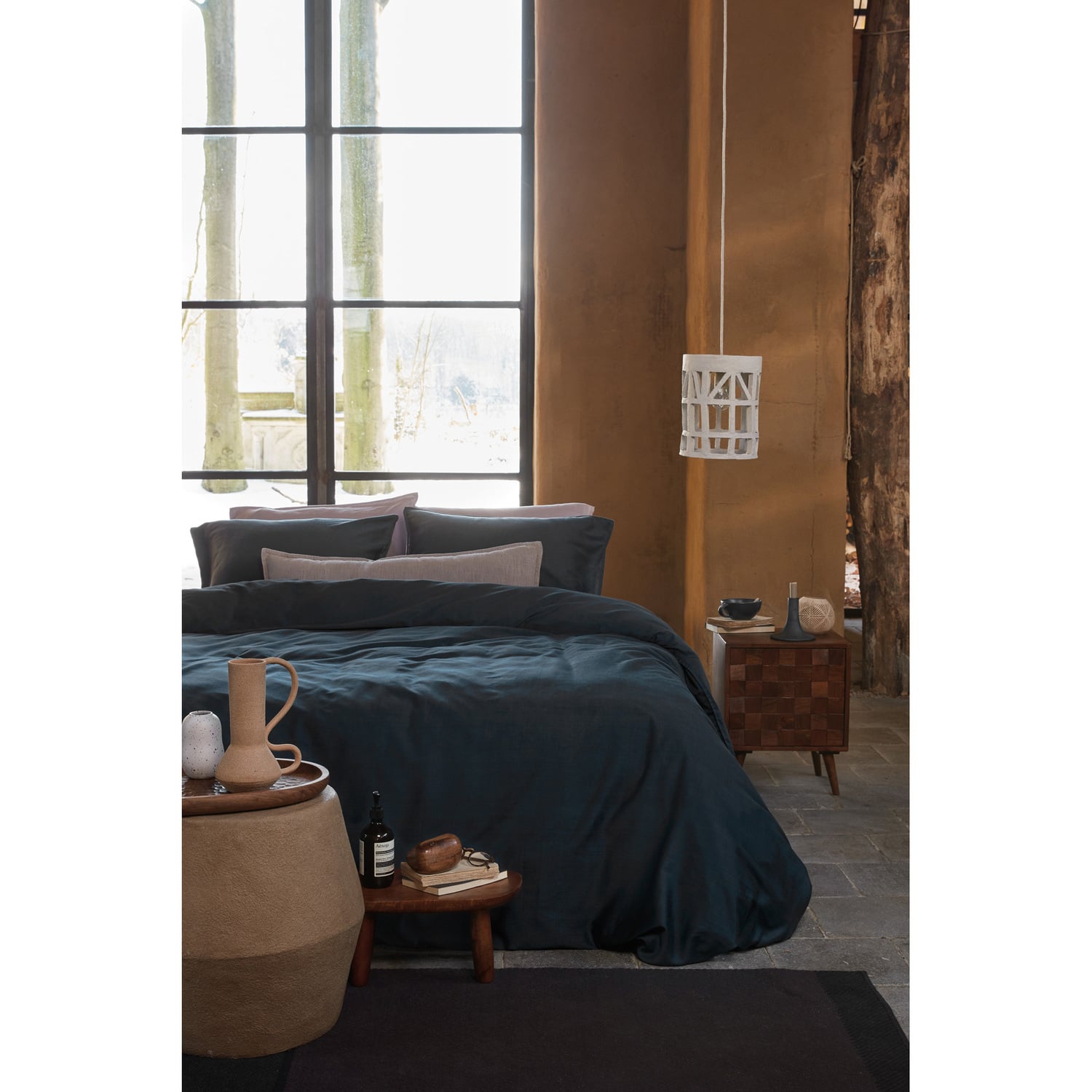 Earth Dark Blue Cotton Sateen Quilt Cover Set