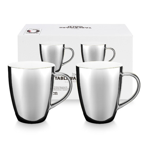 Silver 400ml Porcelain Mugs
