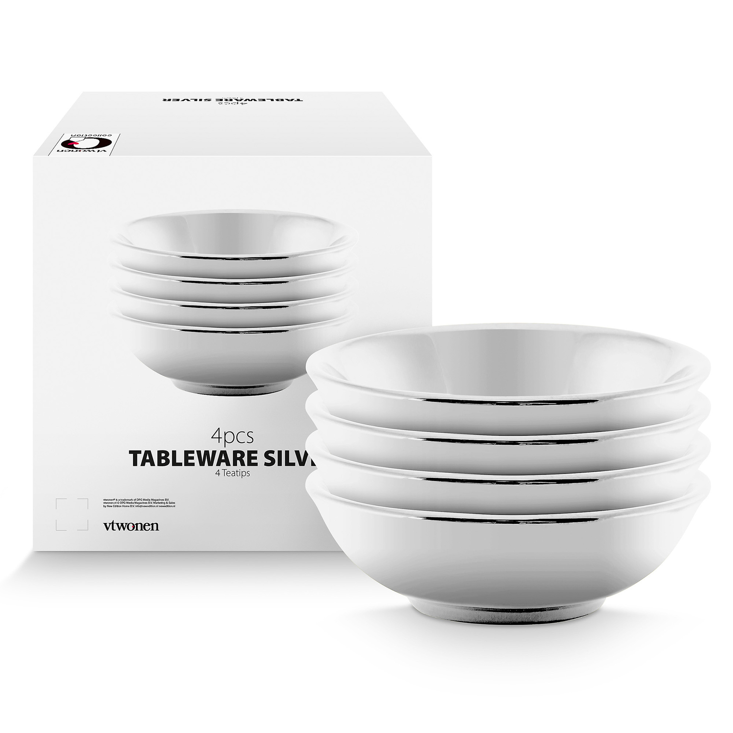 Silver 7.2cm Porcelain Tea Tip & Sauce Bowls