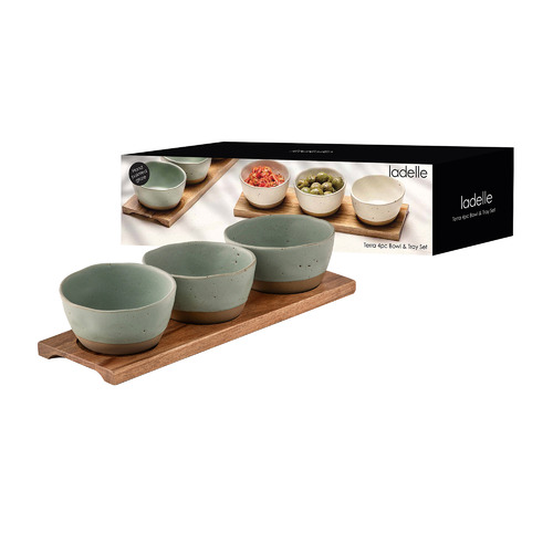 4 Piece Sage Terra 10cm Bowl & Tray Set
