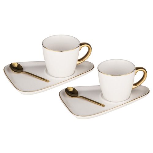 6 Piece White Asteria Espresso Cup, Saucer & Spoon Set