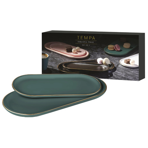 2 Piece Teal Asteria Oblong Tray Set