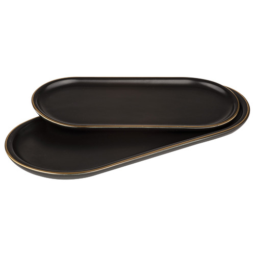 2 Piece Black Asteria Oblong Tray Set