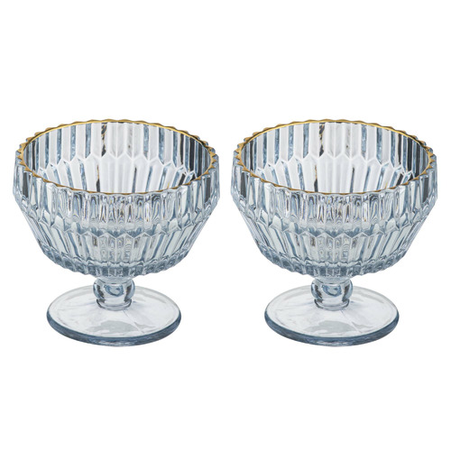 Blue Faceted Glass Footed DESSERT BOWL, 250 ml