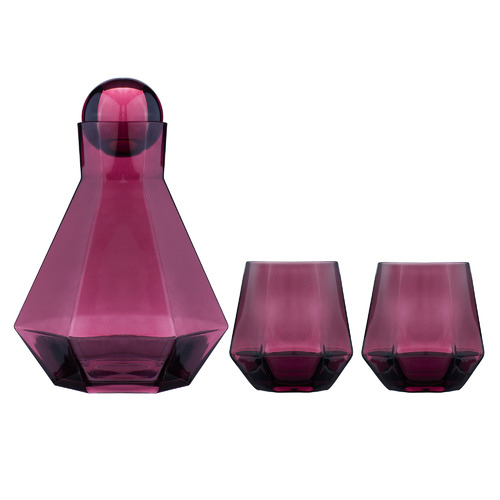 3 Piece Plum Jaxon Glass Carafe & Tumbler Set Temple & ster