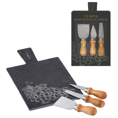 4 Piece Tuscany Rectangular Cheese Board & Knife Set Temple & ster