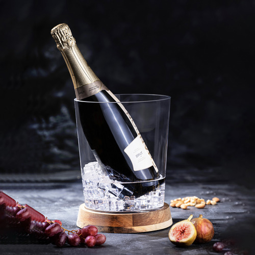 Harvey Glass & Acacia Wood Ice Bucket