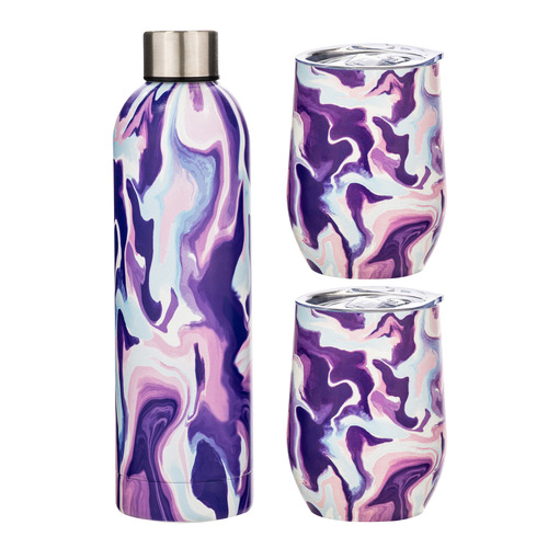 3 Piece Purple Summer Swirl Insulated Drinkware Set