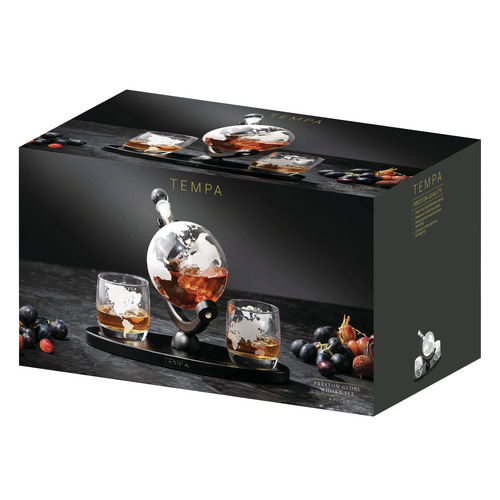 4 Piece Globe Preston Whisky Decanter, Glass, & Tray Set