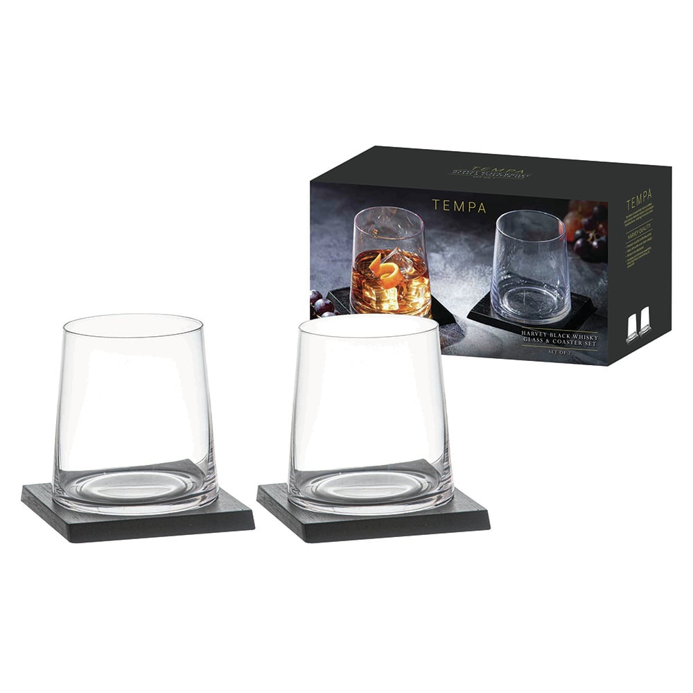 4 Piece Harvey Whiskey Glass & Coaster Set