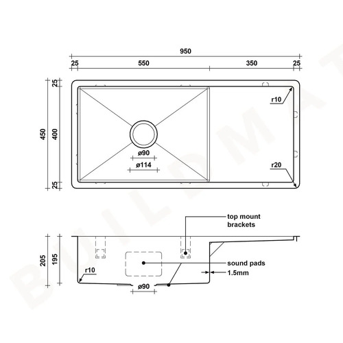 Vande Steel Kitchen Sink with Drainboard