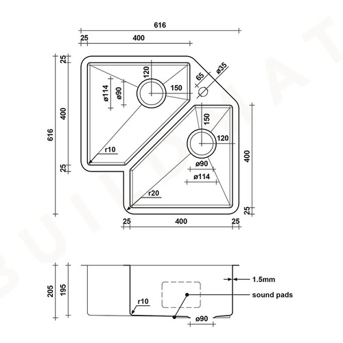 Ella Stainless Steel Corner Double Kitchen Sink