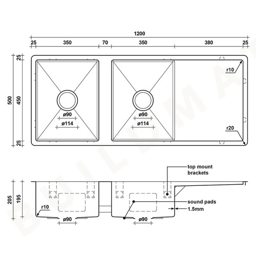 Theo Double Kitchen Sink with Drainboard