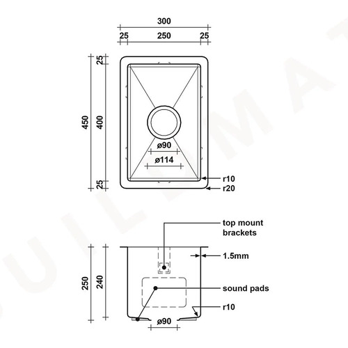 Vande Steel 300mm Half Bowl Kitchen Sink