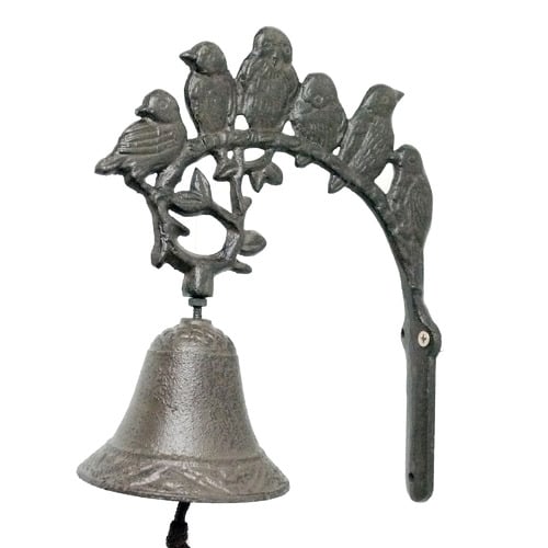 Dark Brown Birds Perched Over Iron Bell