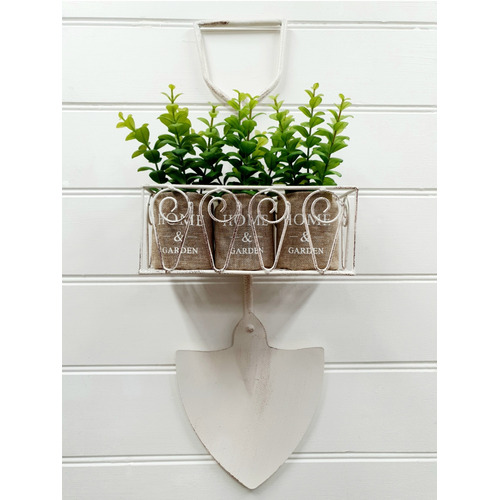 Antique Cream Shovel Metal Hanging Plant Holder
