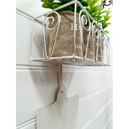 Antique Cream Shovel Metal Hanging Plant Holder