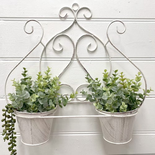 Antique Cream Twin Swirl Wall Planter