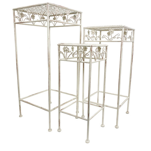 3 Piece Ornate Floral Planter Stand Set