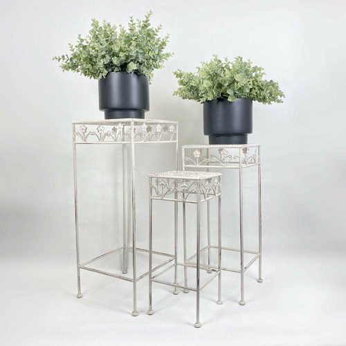 3 Piece Ornate Floral Planter Stand Set