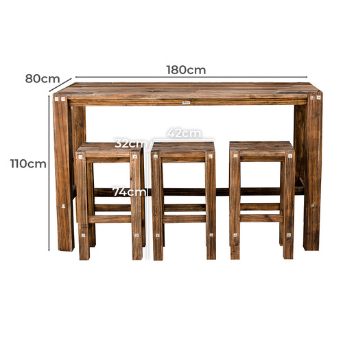 3 Seater Ollie Outdoor Eucalyptus Wood Bar Table Set